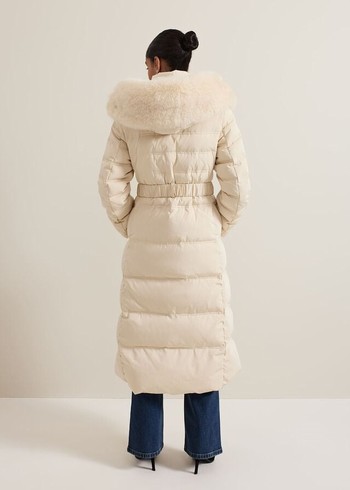 Phase Eight Dixie Long Fur Hood Puffer Coats White Canada | SWNZGJ-952